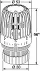 Thermostatkopf mit zylindrischer Form und verschiedenen Einstellungsmöglichkeiten für Heizsysteme, hergestellt von IMI Hydronic Engineering.
